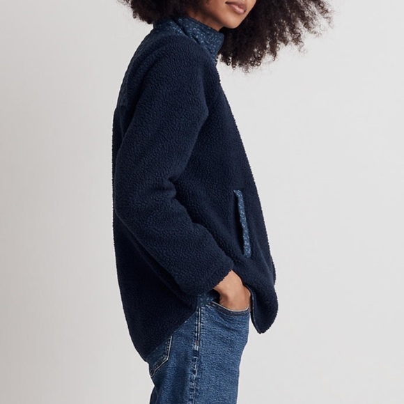 NWT Madewell (Re)sourced Sherpa Zip-Front Jacket in Navy Blue - Picture 3 of 10